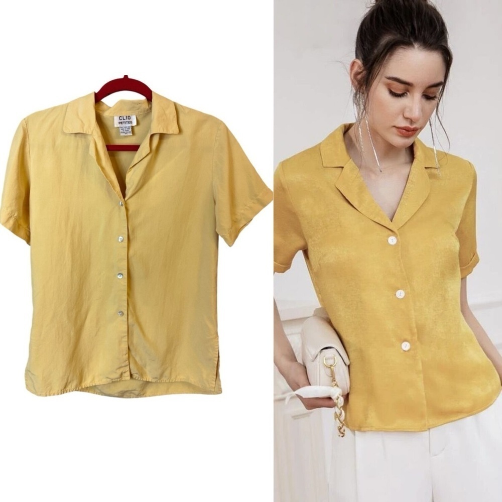 Vintage Clio Petites Yellow Silk Blouse